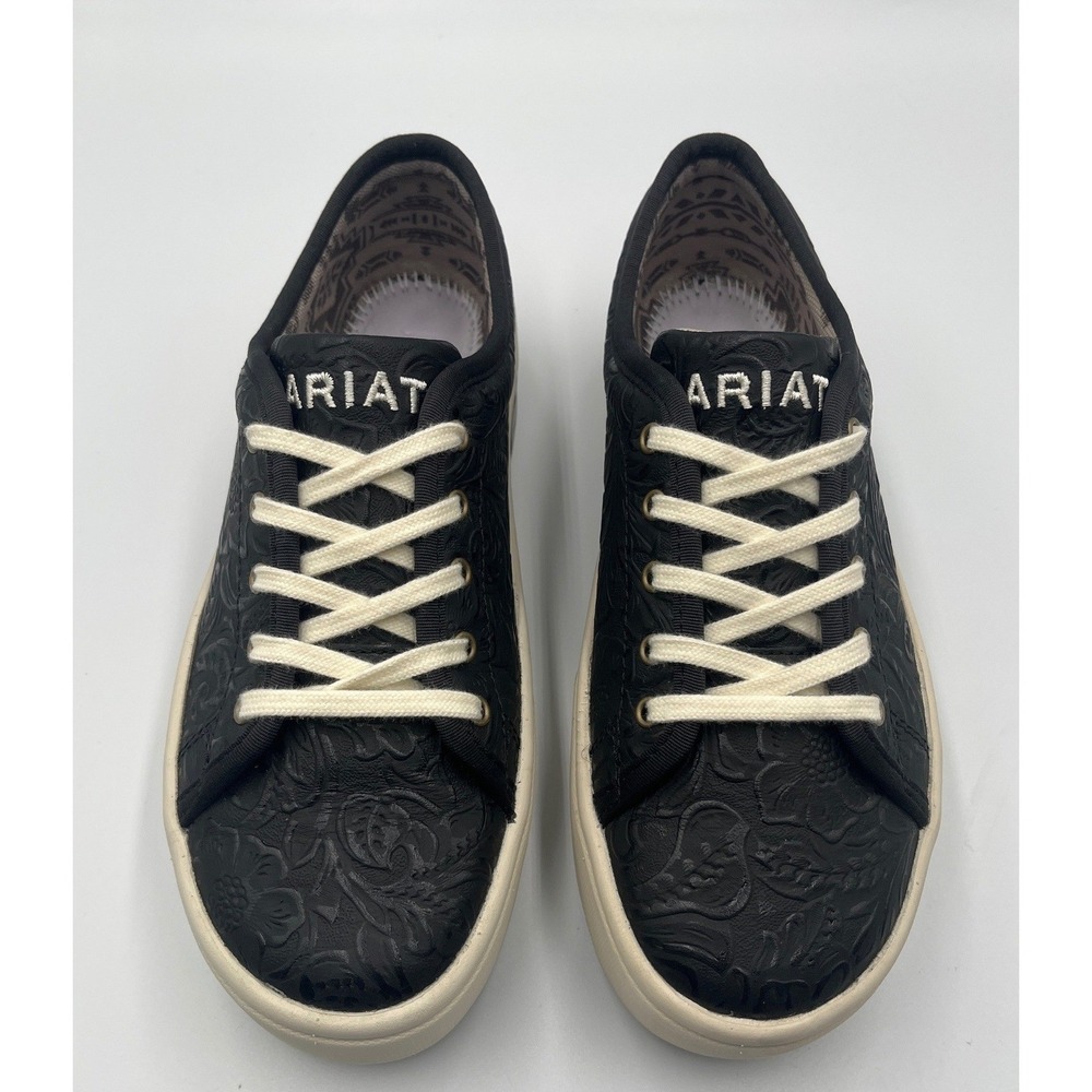 Ariat Black Embossed Floral Sneakers Womens 6B Casual Lace Up Shoes NO INSOLES